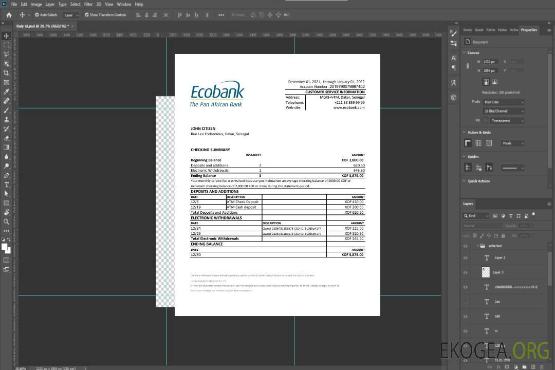 Relevé bancaire Ecobank Sénégal xls template